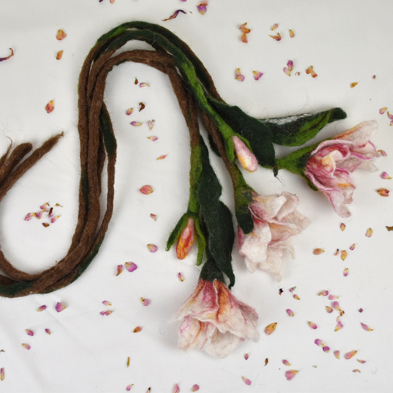 Felt magnolia, Felt scarf, flower necklace, spring